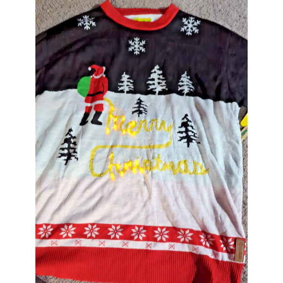 Tipsy Elves 3XL Men’s Yellow Snow Santa Light Up Ugly Christmas Sweater NWT - Picture 2 of 5